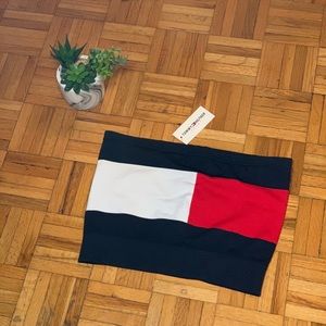 TOMMY HILFIGER SPORT STRETCH LOGO TUBE TOP CROP TOP NWT